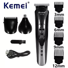 Kemei KM-1506 Afeitadora eléctrica 3 en 1, cortadora de pelo con carga USB, máquina de afeitar profesional para nariz recargable eléctrica